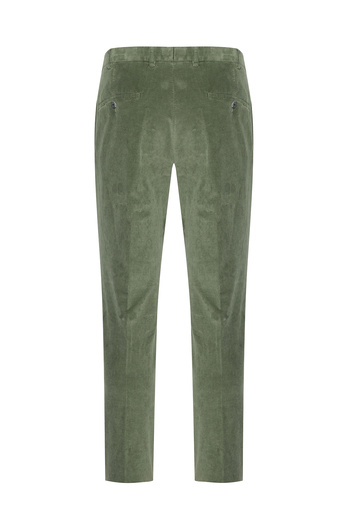 Hiltl Yeşil Supima Pamuk Slim Fit İnce Fitilli Kadife Chino Pantolon