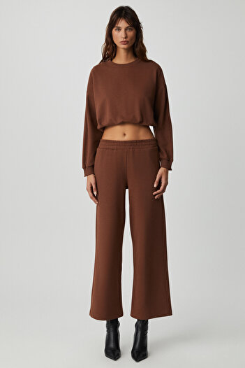 GRIMELANGE Dewanna Women's Long Sleeve Crop Bitter Coffee Tracksuit Set