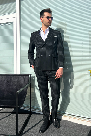 ModaPlaza Men's Double Breasted Suit 4013