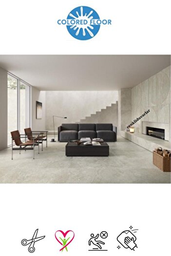 Renkli Duvarlar Yapışkanlı Traverten Mermer Floor Pvc Panel Yer Zemin Kaplama Paneli Arkası Kauçuklu 60X60cm 607