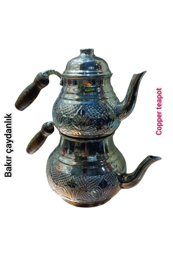 SAFİR ÇAY KAZANLARI Copper Teapot Balcony Sefasi - Set with Tin and Teapot