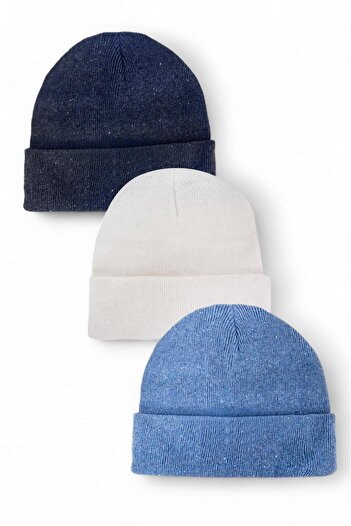 Eke Tekstil Unisex Πτυσσόμενο Σετ Μπερέ - Μπλε-Λευκό-Μπλε 3τμχ