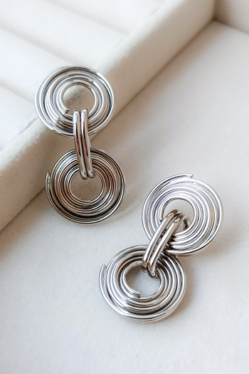 COSİTA Silver Embroidered Hoop Design Earrings Casual Evening Dress Earrings