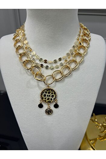 Store Set of Three Design Stylish Leopard Stone Combination Necklace