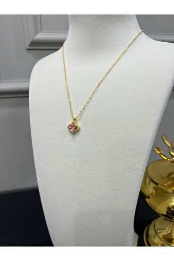 Store Stylish Necklace with Pink Stones, Steel, Tarnish, Stainless
