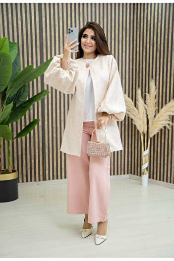 Zümrüt 1749 Model Glitter Jacquard Jacket - Blouse and Pants Set