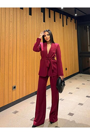 Bella Breeze Women's Belted Jacket Pants Suit