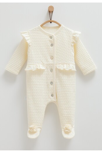 Caramell Baby Girl's Jumpsuit 100% Cotton (1-3,3-6 Months with Booties Flower Details -6-9,9-12 Months Without Booties)