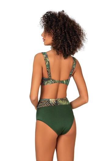 Endeep Kadın Yeşil Yaprak Desenli Parıltılı Yüksek Bel Bikini Takımı