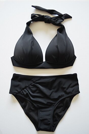 Beria Women's Half Padded Black High Waist Bikini Set