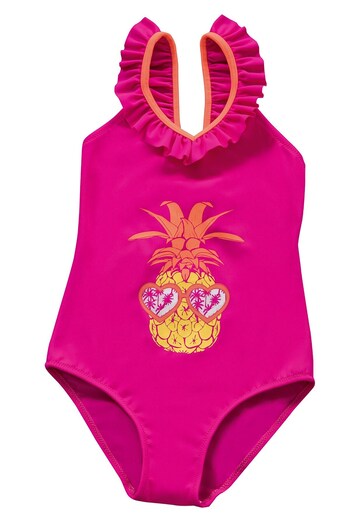 Endeep Girl's Frilly Collar Fuchsia Swimsuit