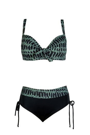 Endeep Women's Large Size Underwire Padded Aqua Green Patterned Bikini Set