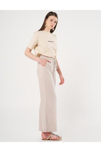 Kayra Stone Colored Wide Leg Lace up Trousers