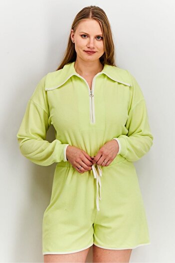 Asos Design Women Textured Long Sleeves Oversized Playsuit, Green
