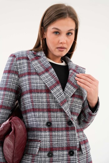 Saade Gray Plaid Button Detailed Business Jacket