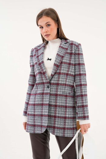 Saade Gray Plaid Blazer Jacket