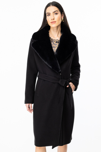 Ekol Black Coat - Fur Collar and Snap Front