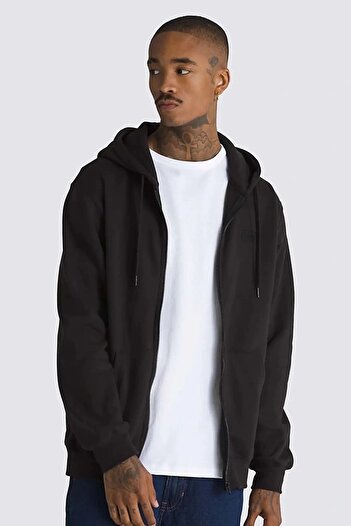 Vans Men's Hooded Regular Plain Zipper Sweatshirt - Black