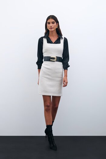 Sateen Mini Tweed Dress - Stone