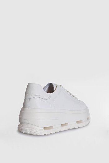 Lufian Hakiki Deri Bağcıklı Yüksek Taban Kadın Sneaker Ayakkabı Beyaz