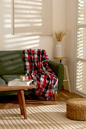 Karaca Home Flannel Throw Tv Blanket Burgundy/Beige