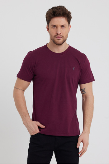 COMBİNE MİCHAİL Men's 5-Piece T-Shirt Pack - 100% Cotton, Burgundy-Grey-Khaki-Orange-Cagla