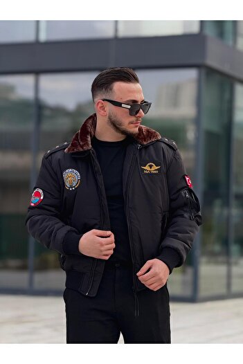 KINGAF ERKEK YAKASI KÜRKLÜ APOLETLİ PİLOT MONT