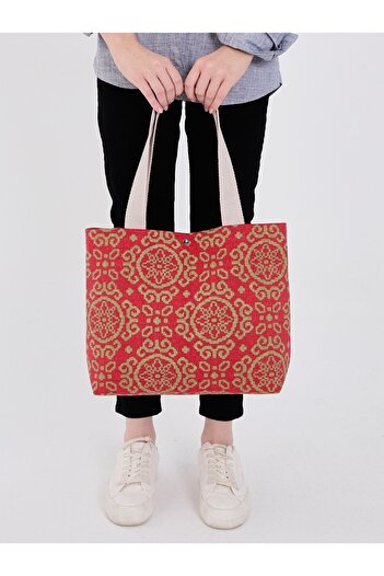 Pure Touch |   Canvas Women's Bag, Large Size, Lined, Snap Fastener, Inner Pocket, Authentic Pattern, Casual