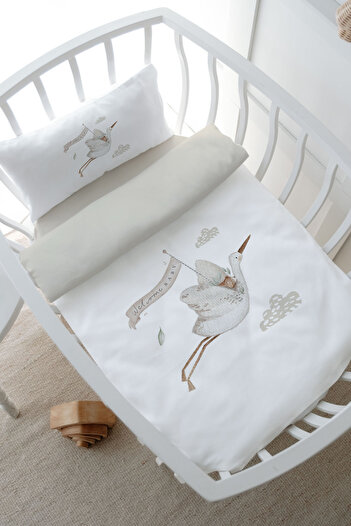 Tuğba Kuğu Mother's Side Crib Duvet Cover Set (60X100) - Royal Series - Welcome Baby Stork