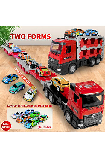 Choice red Transporter Truck Folding Track Racing Vehicle Kids Competitive Games Storage Alloy Diecast Mini