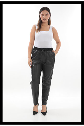 EXİTLİNE Women's Side Zip Black Faux Leather Small Size Pants