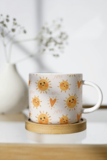 EYBaskı Tasarım White Porcelain Patterned Nescafe Cup