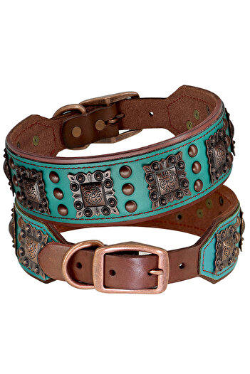 Choice XL Green Cool Spiked Dog Collar For Medium Large Dogs Genuine Leather Pitbull Bulldog Adjustable Pet