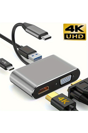 Choice محول متعدد المنافذ 4 في 1 4 في 1 USB C Hub من النوع C إلى 4K HDTV VGA 100 واط PD قناة سريعة