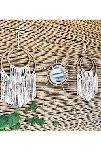 kattuna Bohemian Bamboo and Bead Mirror Wall Decoration Product Set of 3