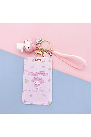 Choice 1pcs Sanrio Card Holder Keychain Kuromi Cinnamoroll Doll Cartoon My Melody Sliding Card Sleeve Stude