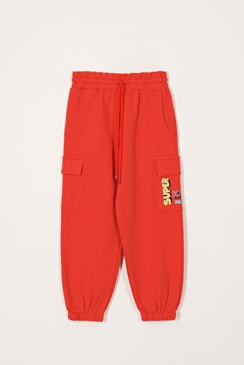 zepkids Light Brick Color Boy's Tracksuit with Double Cargo Pockets Single Bottom