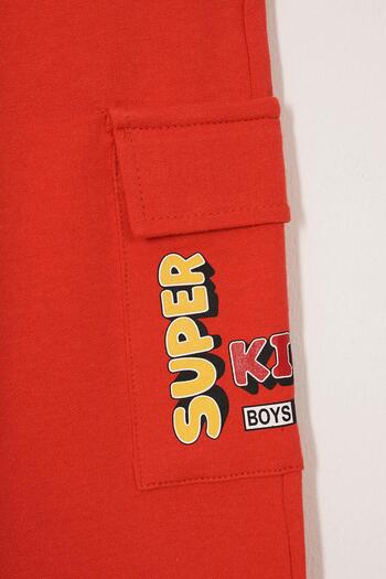 zepkids Light Brick Color Boy's Tracksuit with Double Cargo Pockets Single Bottom