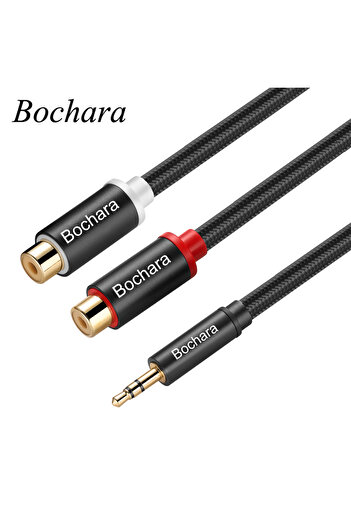 Choice1 Bochara Braided 30cm 3.5mm Stereo Aux Male to 2RCA Female Audio Converter Cable Foil+Braided Shie...