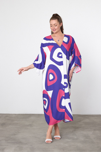 Denismoda Women's Patterned Button Closure Authentic Plus Size Shirt Dress