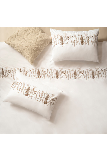 Zsa Zsa Zsu Braga Embroidered E.King Size Lyocell Cotton Lyocell Duvet Cover Set 260X220 cm Ecru