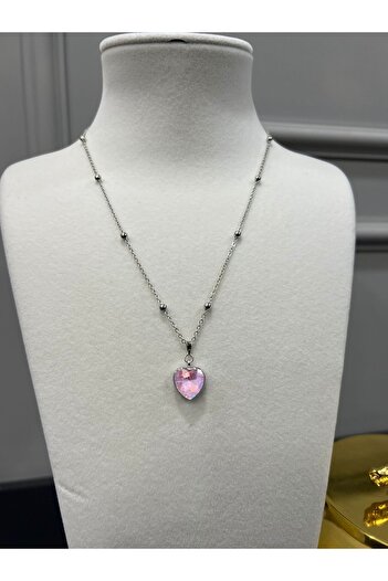 Store Pink Heart Steel Necklace with Ball Chain
