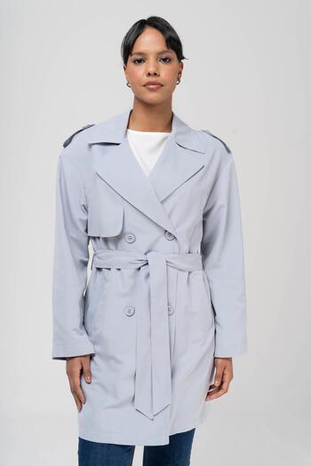Olcay Ungefütterter Trenchcoat mit Umhang und Schulterklappe, detaillierte wasserabweisende Eigenschaften HELLBLAU 6541