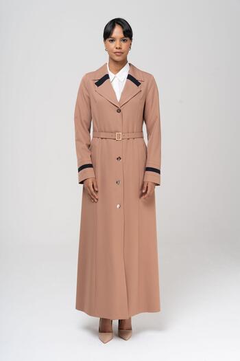 Olcay Men's Collar Point and Belt Detailed Lined Top Coat KAMEL 6552