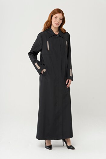 Olcay Košilový límec Garni Detailed Plus Size Dlouhý trenčkot Black 4290