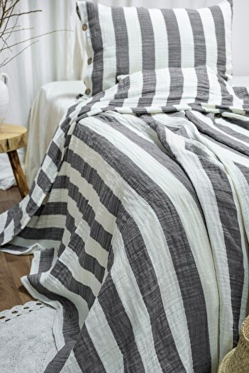 EIFIN Modern Single - 100% Cotton 3-Layer Striped Muslin Bed Set