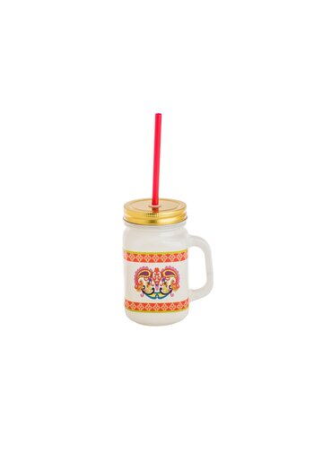 HIC Colored Glass Mug With Straw Set 450 ml 6 Pieces
