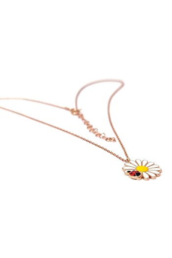 Parmas Design Gümüş Papatya Ve Uğur Böceği Mineli Rose 925 Ayar Kadın Kolye