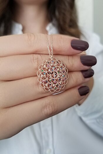Parmas Design Yaşam Çiçeği Madalyon Kadın Gümüş Kolye
