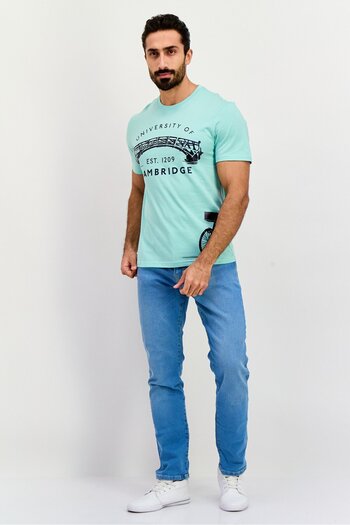 Cambridge Men Crew Neck Short Sleeves Brand Logo T-Shirt, Aqua Blue